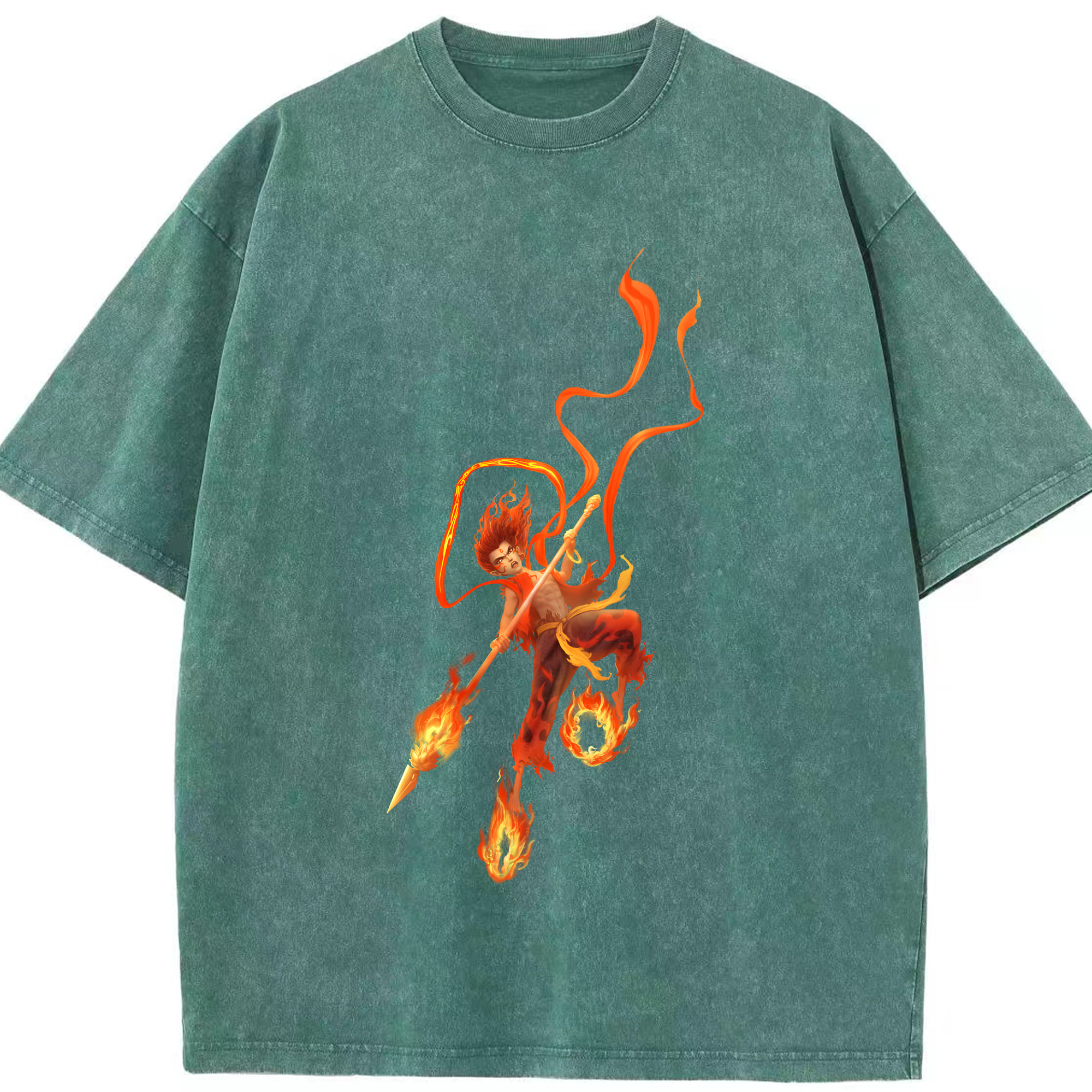 （画像用） Ne Zha 2 ナタ 魔童の大暴れ 綿100% ヴィンテージ風 半袖Tシャツ（フロントプリント）
